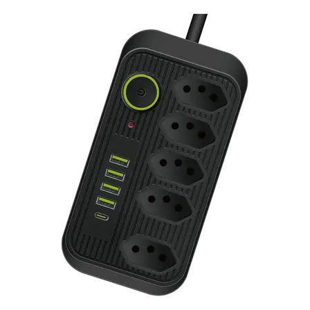 Extensão 5 Tomadas E  1 Pd 4 Usb Led Bivolt Power 127v/220v
