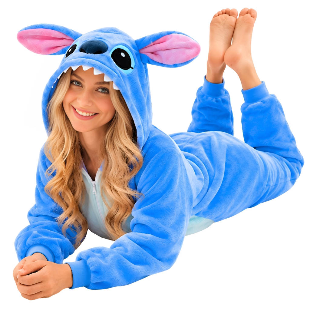 Pijama Macacão personagem stitch adulto unisex com zíper - super confortável