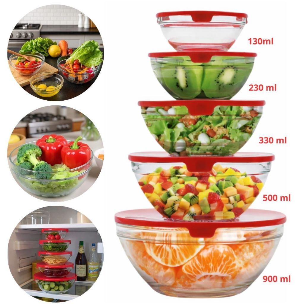 Kit 5 Potes de Vidro Com Tampa Conjunto Organizadores Cozinha Multiuso Armazenamento de Alimentos